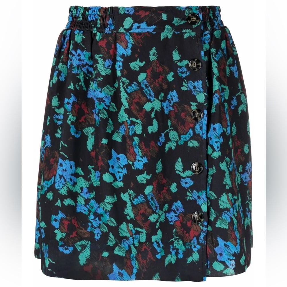 GANNI Floral Mini Skirt Button Front A-Line Nordic Designer EU 40
